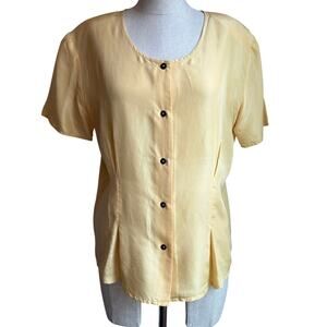Vintage Express 100% Silk Button Front Blouse Butter Yellow XS